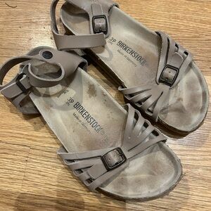 Birkenstock Neutral Taupe Strappy Leather Sandals